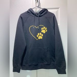Black hoodie with yellow heart and dog paws. Size medium